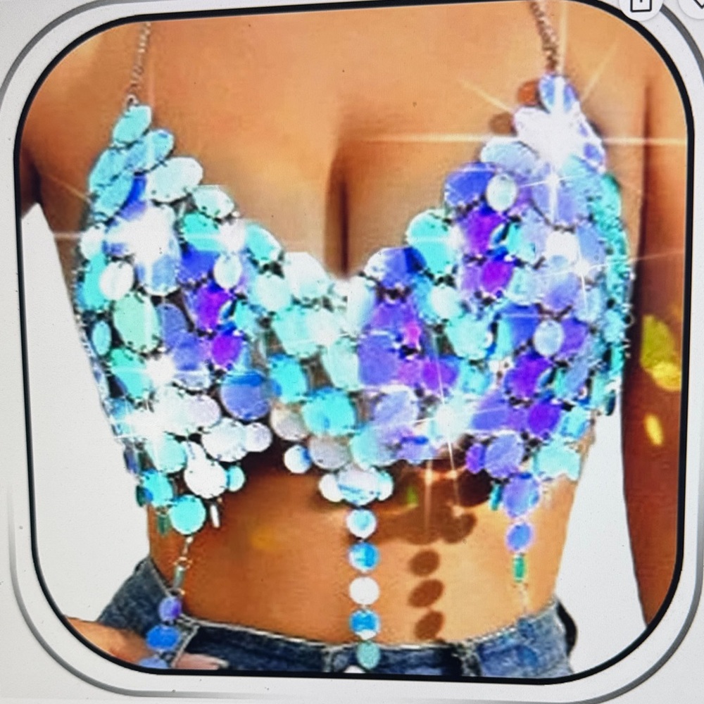 Iridescent Sequin Chain Bralette Top - Blue/Purple